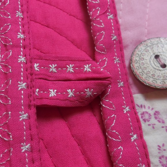 Vintage Vest Quilted Patchwork Cotton button down pink floral size Large Petite - Picture 10 of 17